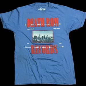 Death Row Records Men Medium Light Blue T Shirt Graphic‎ Tee LA Skyline